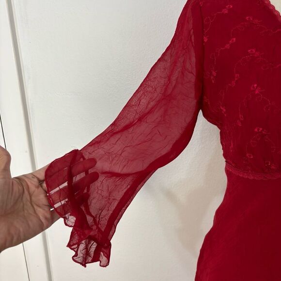 Vtg Rampage Y2K Red Babydoll Midi Dress Sz 4 Fairy Sheer Asymmetrical Whimsi - Picture 9 of 13